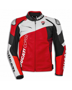 GIACCA DUCATI CORSE  C6 PELLE TRAFORATA  BIANCA ROSSA