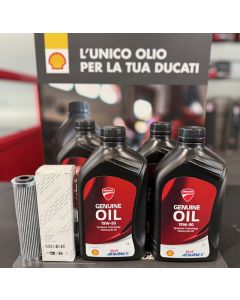Kit 4 litri olio Shell Advance Ducati Genuine 15W 50 e filtro 44440441A per motori V2 dal 2025 Streetfighter V2 Panigale V2 e Multistrada V2